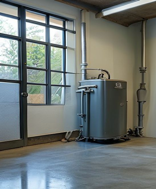 Water heater installed in a clean garage utility corner